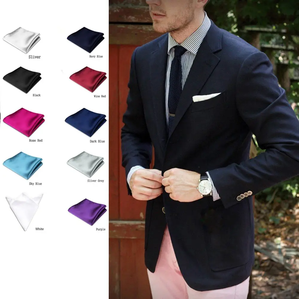 

1 PCs New Arrival Men's Formal Satin Solid Plain Color Handkerchief Hanky Pocket Square Wedding Party Towel Hankies Scarves