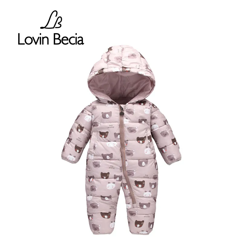 Lovinbecia Newborn Baby Girls Rompers Winter Thick Warm Toddler Hooded Jumpsuit Kids Outwear Boys Feathers Cotton