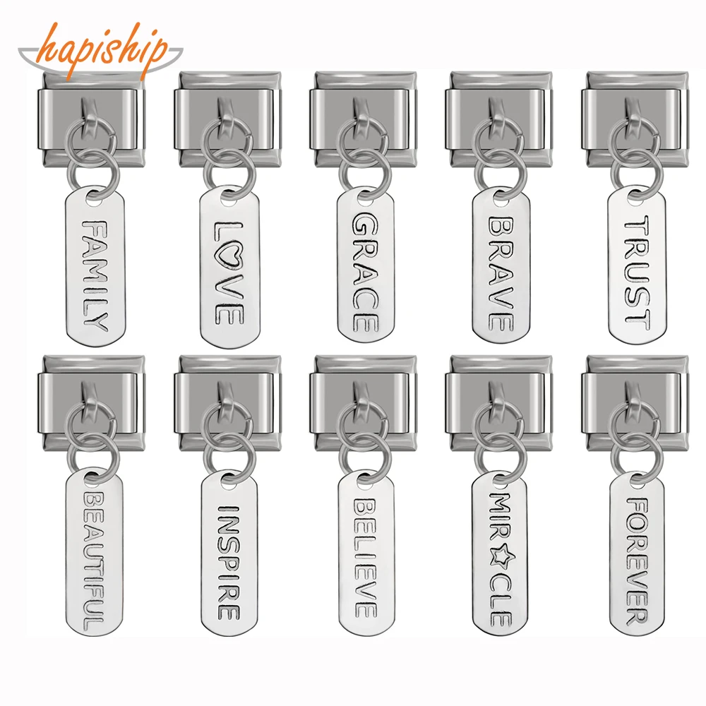 

Hapiship 2018 9mm Width Original Daisy TRUST FAMILY BELIEVE LOVE High-end Charm Fit Bracelet Stainless Steel Jewelry Making DJ77