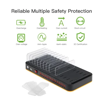 

80W 15-Port Adjustable Dividers USB Charger Smart Charging Station Dock Multi Device Desktop Organizer Hub Stand for xiaomi asus