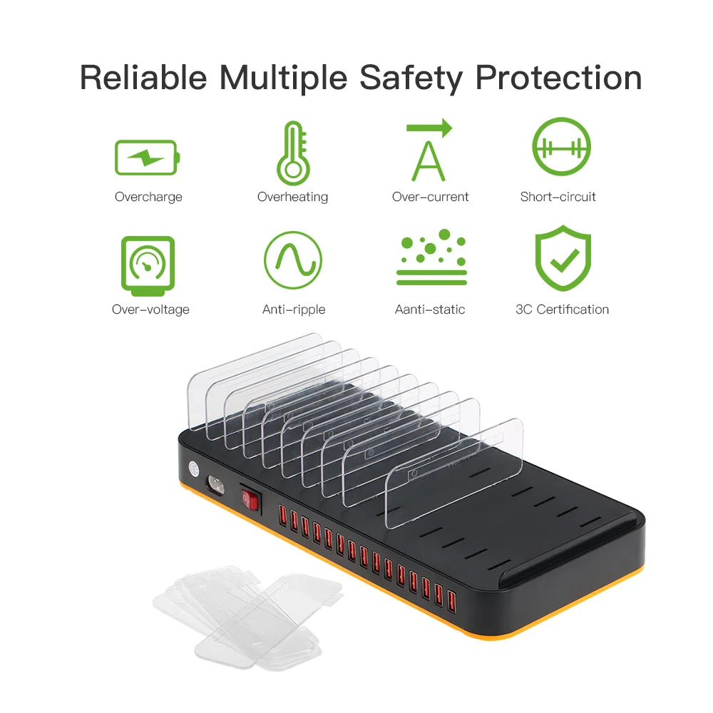 80W 15-порт регулируемые разделители USB зарядное устройство Smart док-станция для