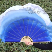 1 шт., синий, выцветший 38 см бамбук+ 60 см Шелковый китайский танец Шелковый веер(флаттер), настоящий цветастый шелк