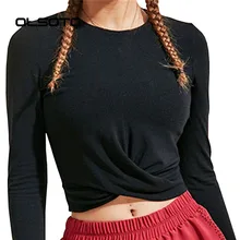 Новинка, Женская дышащая одежда для йоги, высокое качество, Женские однотонные топы с круглым вырезом, фитнес-тренировки, женская спортивная одежда с длинными рукавами