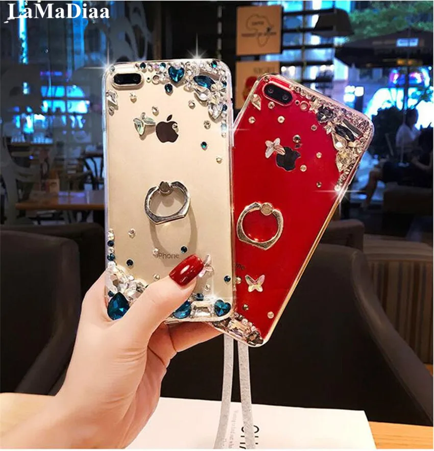 Чехол со стразами и кольцом подставкой для Samsung GalaxyS7 S8 S9 S10 S20 Plus Note 5 8 9 10 iPhone 6 7 XS XR