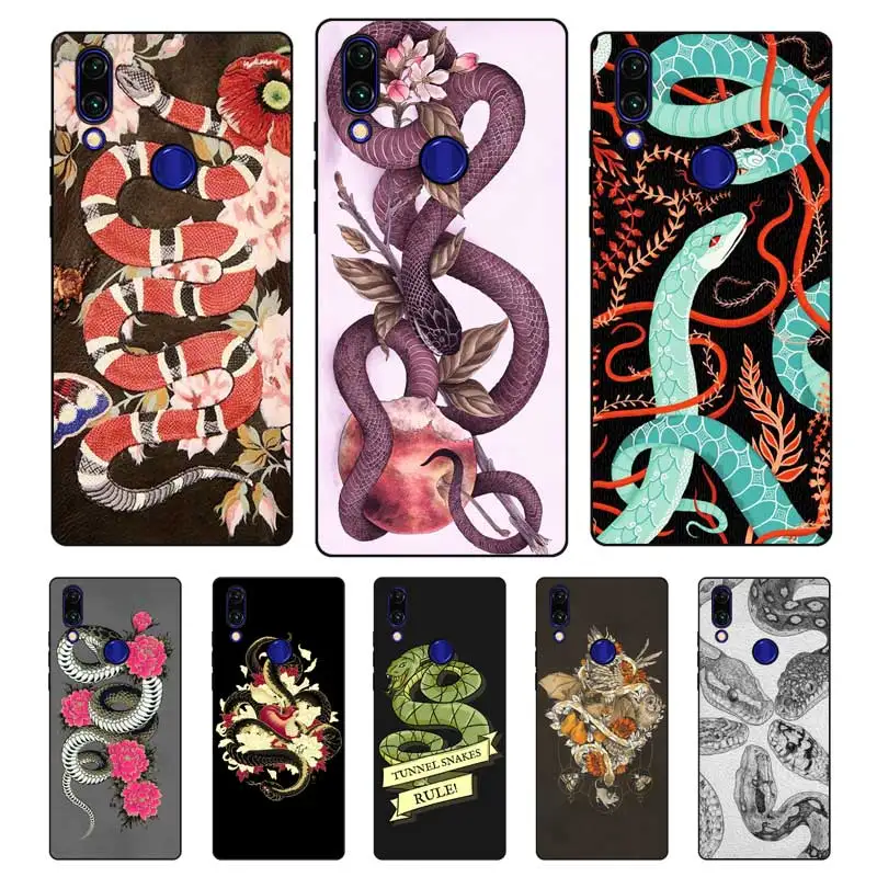 N437 The Snake Black Silicone Case Cover For Xiaomi Redmi Note 3 4 4X 5 5A 6 7 Pro Global |