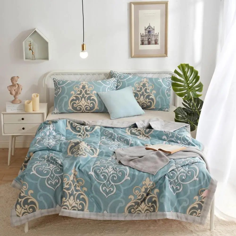 Темно-синее стеганое одеяло с изображением цветов Феникса, хлопковое дышащее стеганое одеяло, тонкое летнее стеганое одеяло для близнецов, полный размер королевы - Цвет: 20191462