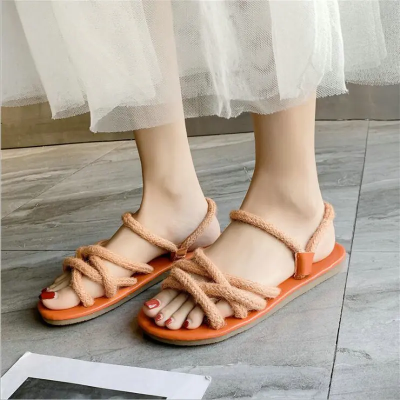 

2019 Summer new fashion Hemp rope cross Two Wear sandals women's wild flat sandals women Breathable light Beach sandals BB-62