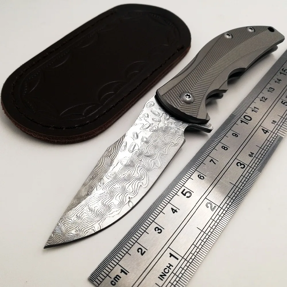 Portable Pocket Folding Knife VG10 Damascus Blade Titanium Handle