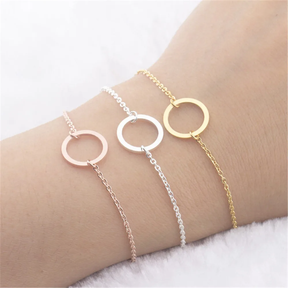 

2019 Fashion Simple Circle Karma Bracelet Minimalist Round Bracelets for Women Men Body Jewelry Stainless Steel Bridesmaid Gift