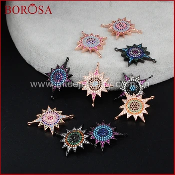 

BOROSA CZ Micro Pave Cubic Zirconia Crystal Star Connectors for Bracelet,Drusy Rainbow Zircon Stone Connector Double Bails WX341