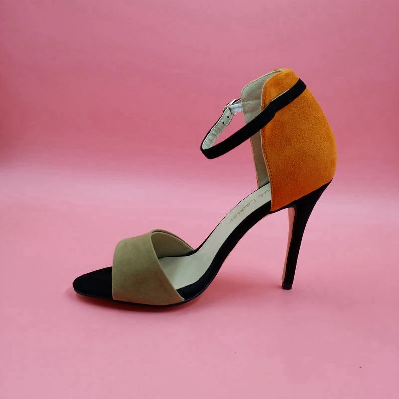 

Gray And Orange Women Ankle Strap Sandals Suede Buckle Strap Open Toe Thin High Heels Concise For Party Female Shoes