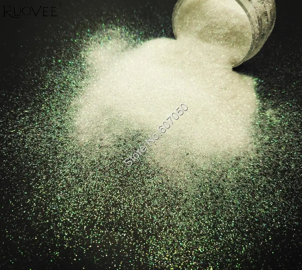 

0.2mm Nail Iridescent Powder White Color with Green Light Solvent Resistant Fine Glitter Dust for Nail Art Polish&Decoration