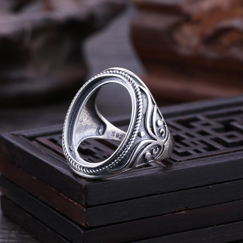 Настоящее 925 серебряное кольцо, ювелирное изделие, регулируемое пустое кольцо, основание, подходит для 15*20 мм, Стеклянные Кабошоны, камея, настройки, лоток, сделай сам, изготовление ювелирных изделий