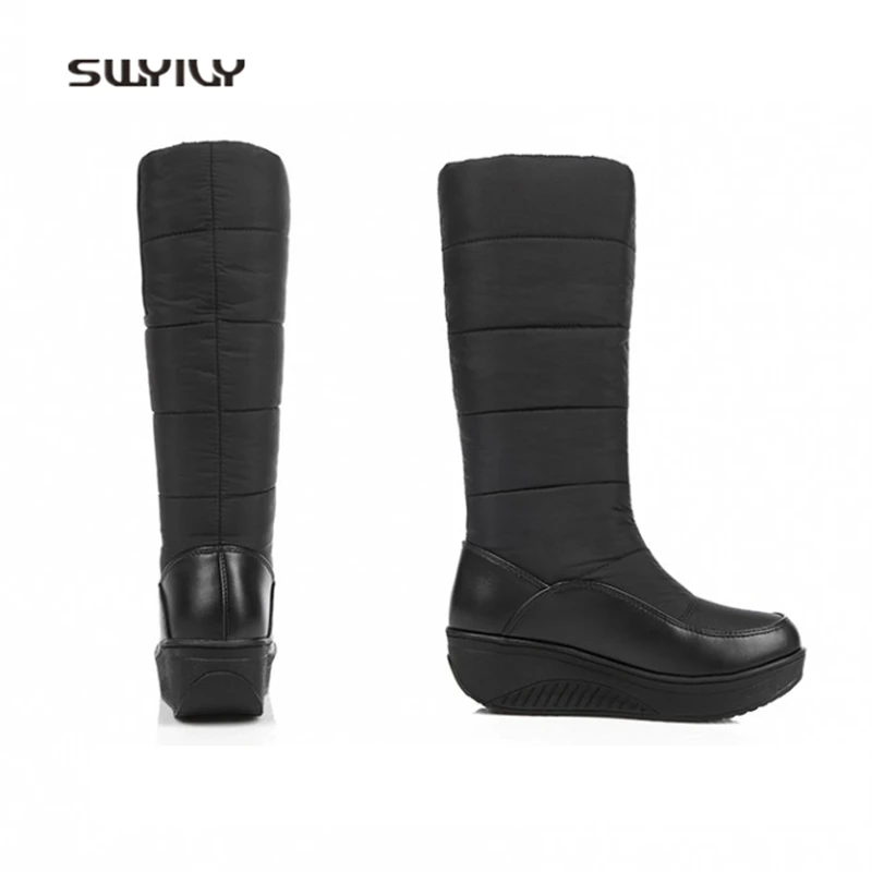 SWYIVY Women Toning Shoes Winter Velvet Warm Snow Boots Non-slip Solid Color Height Increasing Female Swing Shoes