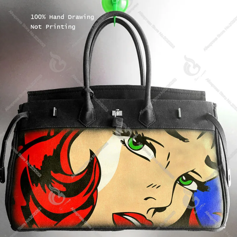 

Art Hand printing Graffiti POP Cry Girl Design Bags Canvas HandBag Luxury Bolsa Feminina Designer bag Women Tote Customize Gift