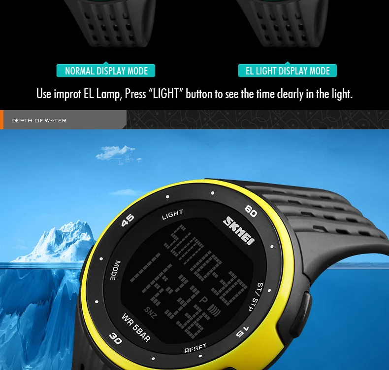 SKMEI 1219 Men Digital Watch LED Display Waterproof Male Wristwatches Chronograph Calendar Alarm Sport Watches Relogio Masculino