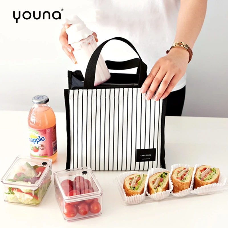 Mini Portable Insulation Lunch Bag Nylon Stripes Picnic Storage For Food Heat Cool Preservation Case Women Thermal Tote | Дом и сад