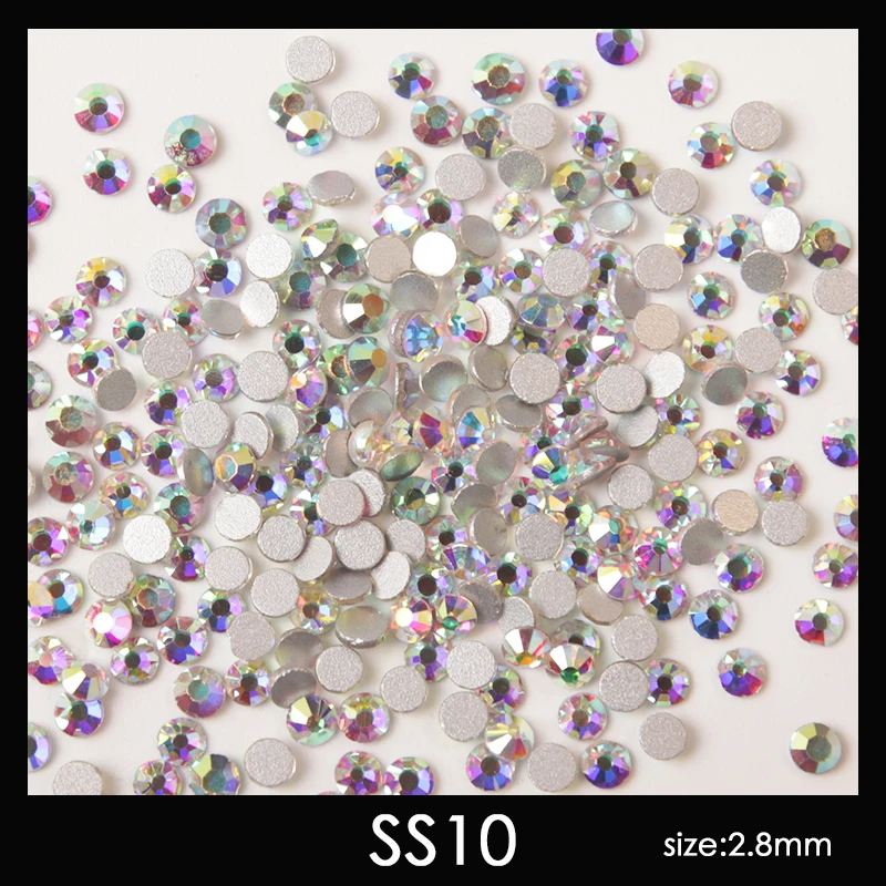 1440 шт Блестящие Кристаллы Стразы для ногтей AB Серебряный плоский камень 3D ювелирные изделия с блестками очаровательные стеклянные украшения для ногтей - Цвет: ss10(1440pc)