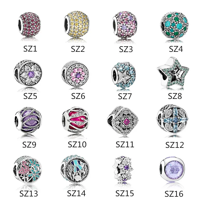 

HOT 925 Sterling Silver PAN Clip Charm for Bracelets & Bangles Beads Women Jewelry Multi-Colored Crystal Clear CZ Gift Wholesale