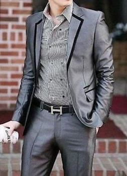 Najtaniej Slim Fit Szary Mężczyźni Garnitury Groom Smokingi Best Man Wesele Groomsmen Garnitur C27