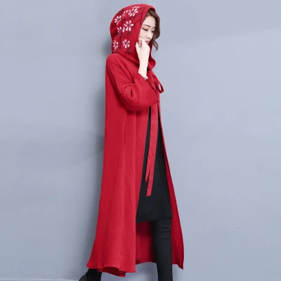 Freeship thin red hoodie cape bowknot printing flower hooded long blend three quarter sleeve |