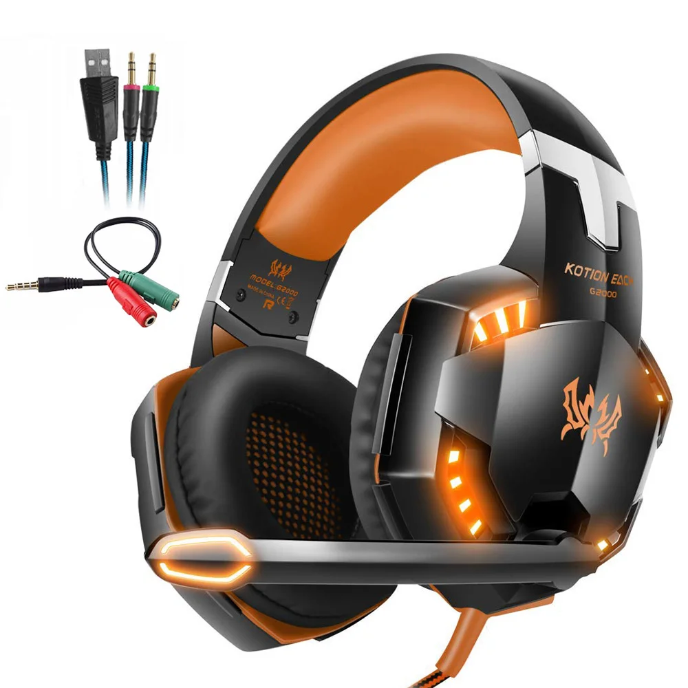 G2000 Yellow Стерео игровая гарнитура для Xbox One PS4 PC объемный звук Накладные наушники с шумоподавлением Микрофон светодиодный свет - Цвет: G2000 Yellow