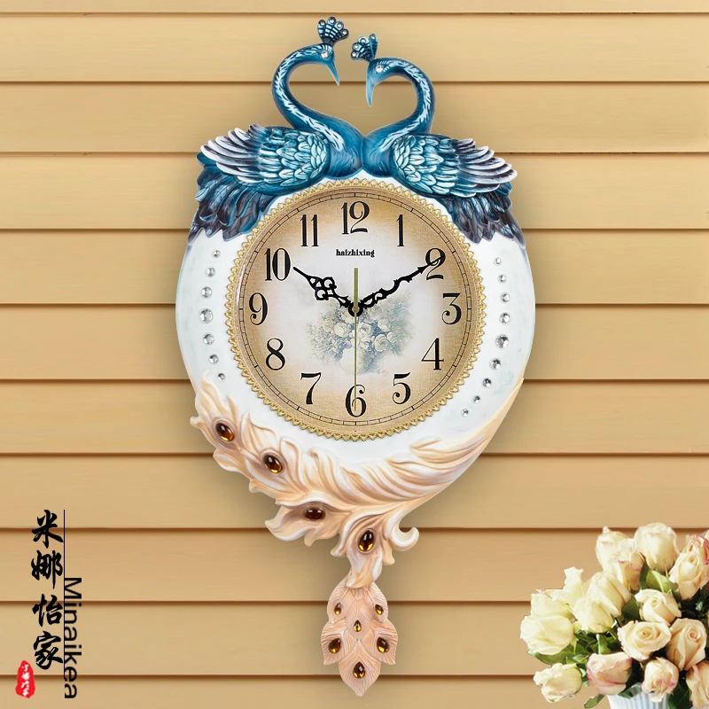 Wall Clock Table Peacock Art Wall Clock Personality Mute Retro Wall Wall Clocks Modern Color:D;Sheet Size:41X76.5cm