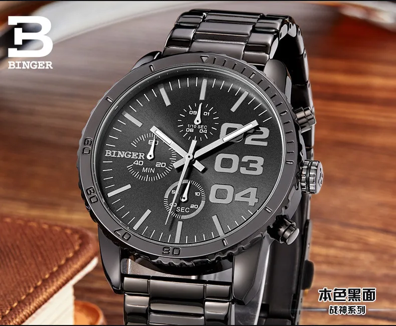 Швейцарские BINGER часы мужские люксовый бренд Кварцевые водонепроницаемые хронограф секундомер часы кожаный ремешок наручные B9007-5
