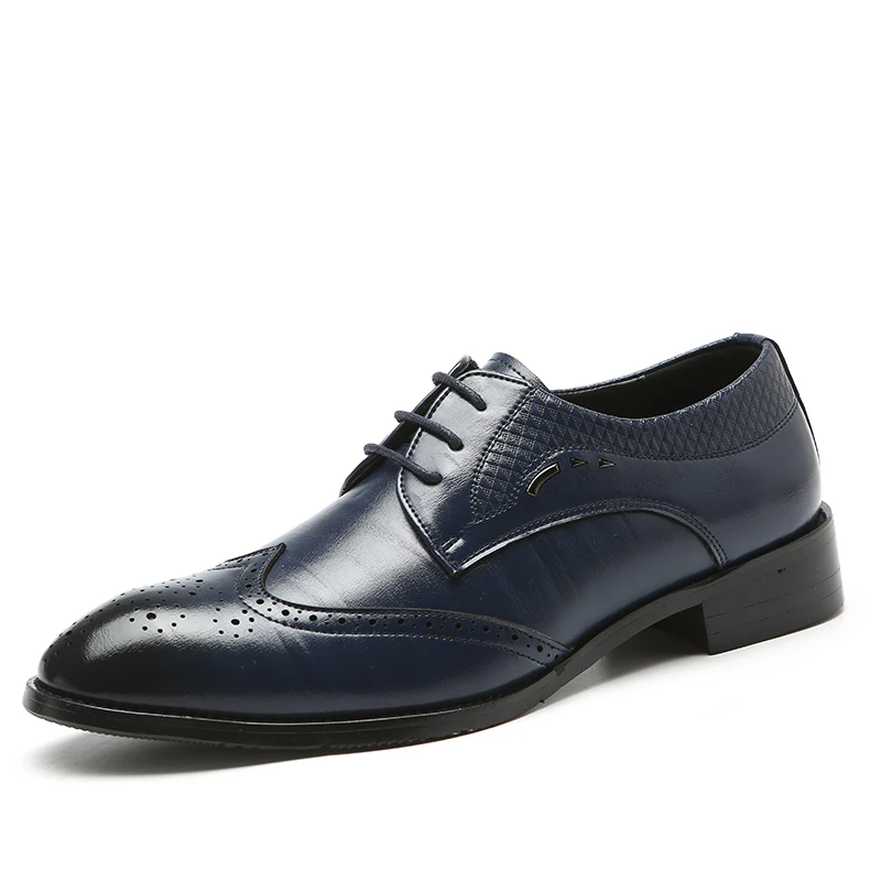 DXKZMCM Мужские модельные туфли ручной работы Британский полуботинок стиль Paty кожаные свадебные туфли мужские туфли на плоской подошве кожаные оксфорды формальная обувь - Цвет: Синий