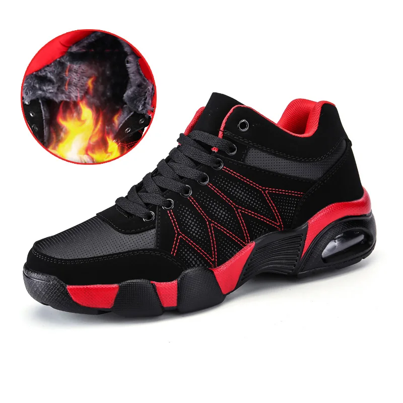 Горячая Распродажа, зимняя теплая плюшевая спортивная обувь для мужчин, амортизирующие высокие кроссовки на воздушной подушке, уличные кроссовки для бега, износостойкая Молодежная Спортивная обувь - Цвет: Red