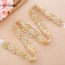 Стразы свадебный пояс 35 дюймов Длина пояс невесты жемчуг розового золота Лента Свадебная со стразами для свадьбы платья J156G