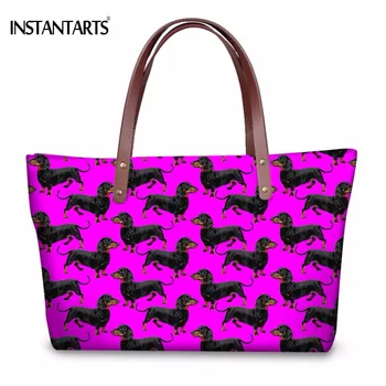 

INSTANTARTS Funny 3D Dog Dachshund Print Woman Large Handbag Brand Design Lady Purple Tote Bag Fashion Big Capacity Shoulder Bag