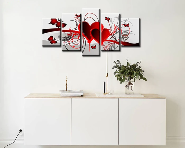 Home-Decor-Hand-Painted-Red-Love-Heart-Butterfly-Oil-Painting-Living-Room-Wall-Painting-5-Pieces (2)