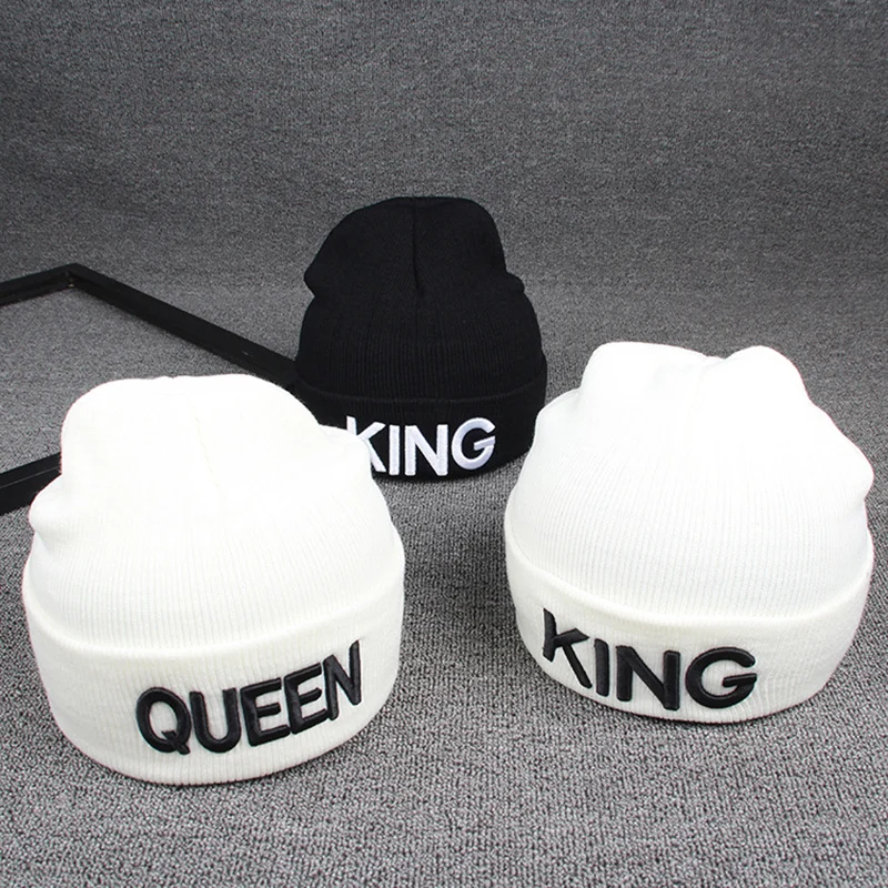 KING QUEEN черный белый цвет шапочки зимняя шапка мягкий теплый вязаный Хип Хоп кепки