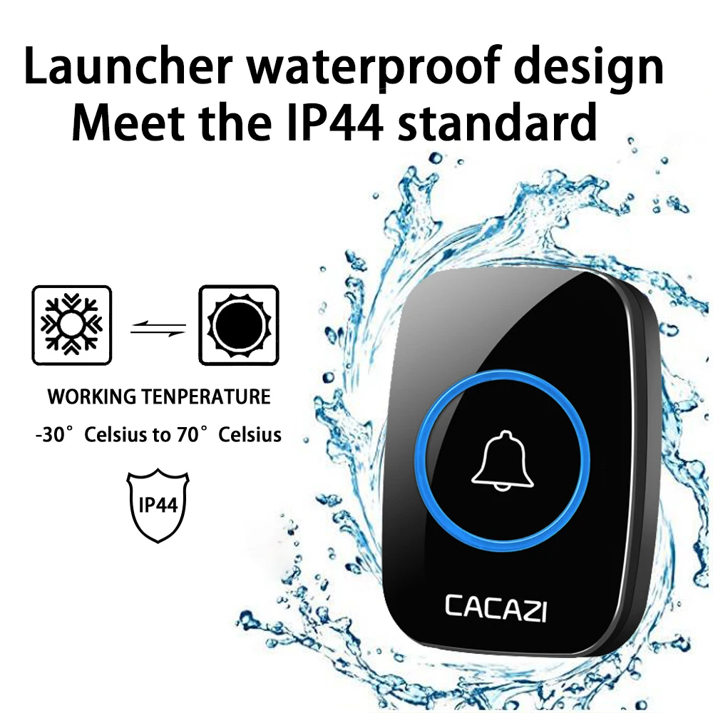 CACAZI Wireless Doorbell Waterproof Battery buttons US EU UK plug Receiver 300M Remote Led light Home Cordless Bell 60 Chimes CACAZI Wireless Doorbell Waterproof Battery buttons US EU UK plug Receiver 300M Remote Led light Home Cordless Bell 60 Chimes