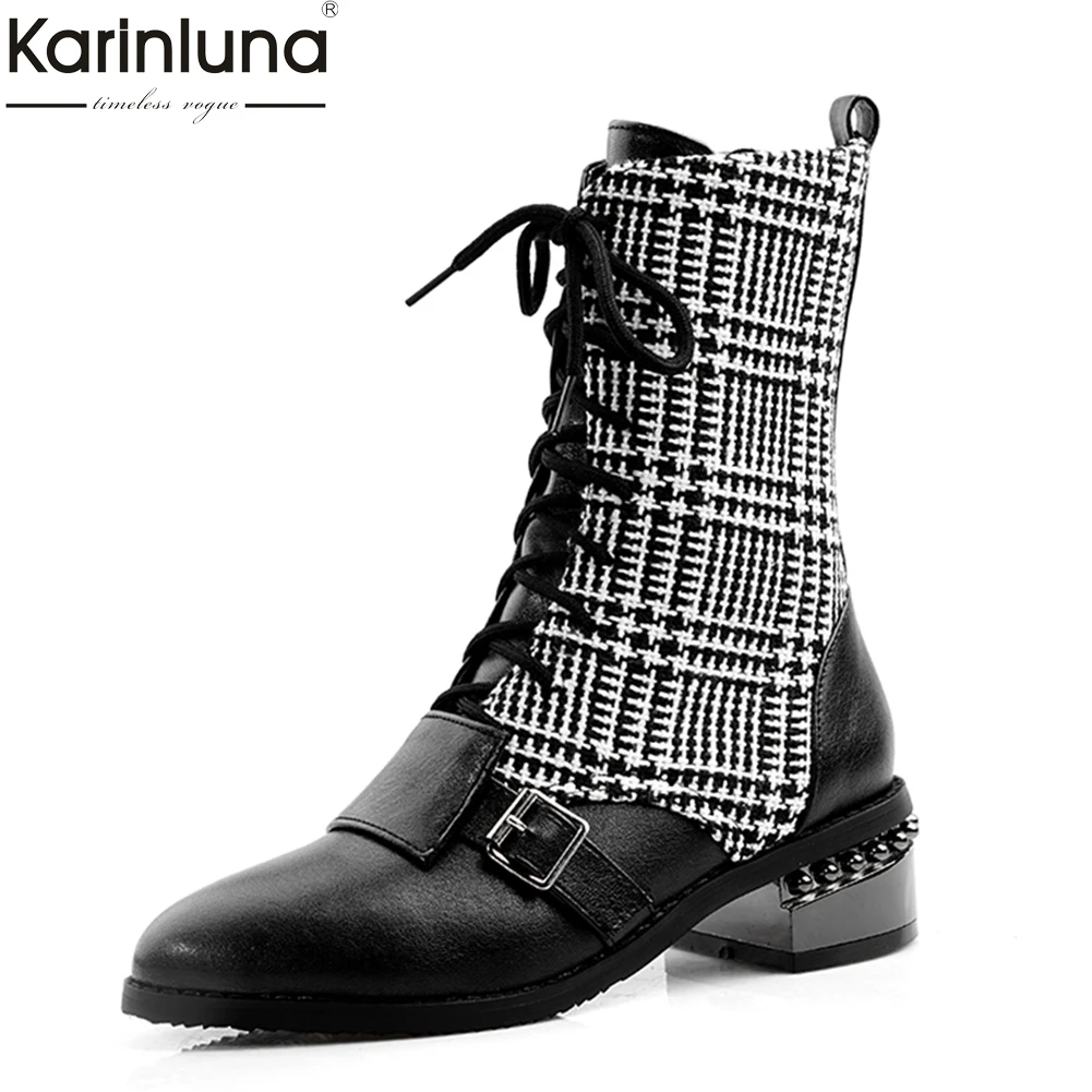 

Women's 2019 Big Size 32-48 Dropship Hot Sale Shoes Woman Boots Female Lace Up Chunky Heels Casual Boots Women Shoes