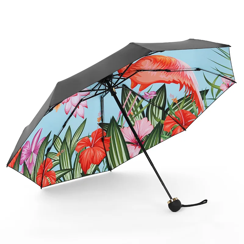 YADA Round Handle Bird&Flower Five Fold Umbrella For Women Men Mini Pocket Umbrella Parasol Fold Rainy UV Small Umbrellas YD165