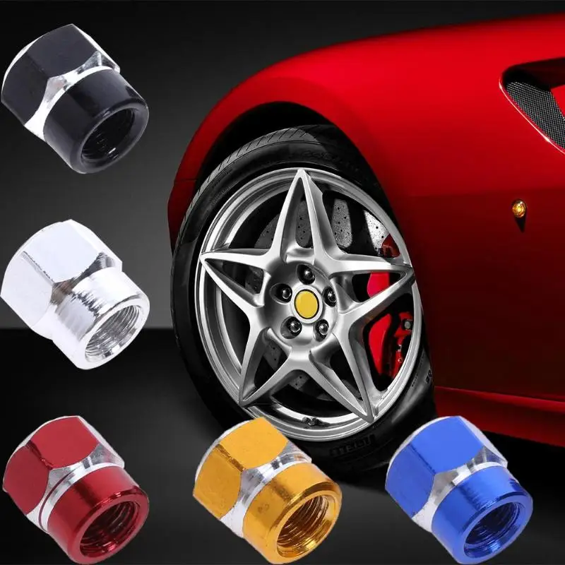 TUPARTS 4 Pieces Wheel Dust Stem Valve Caps Universal Aluminum Metal with Red Spike Compatible with Car Truck Motorcycle Bicycle