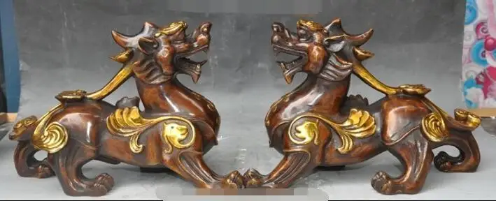 

S00390 chinese bronze gilt fengshui beast pixiu Unicorn Evil Ward off evil statue pair