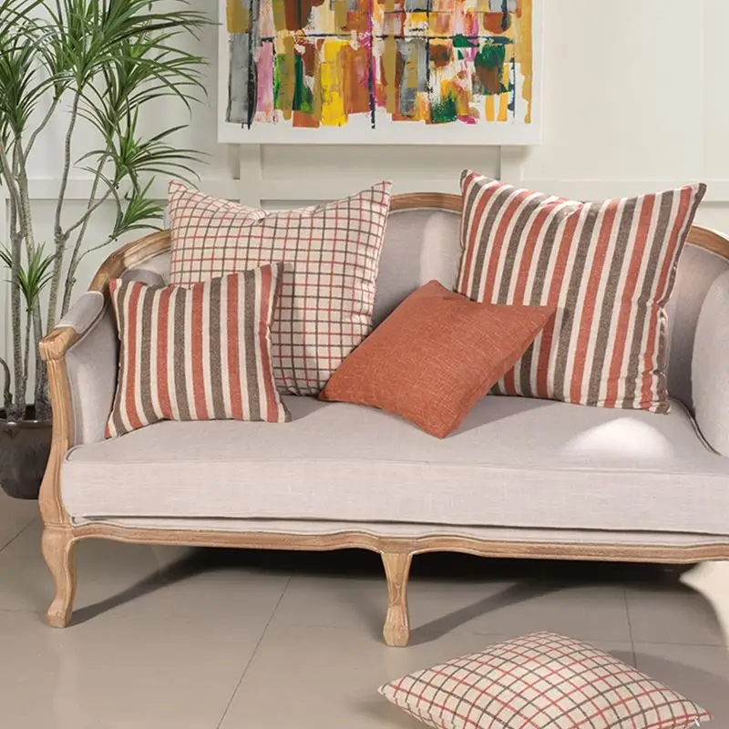 

45x45/65X65cm retro country style checked cushioin cover sofa striped pillow case plaid chenille lumbar pillow cover backrest