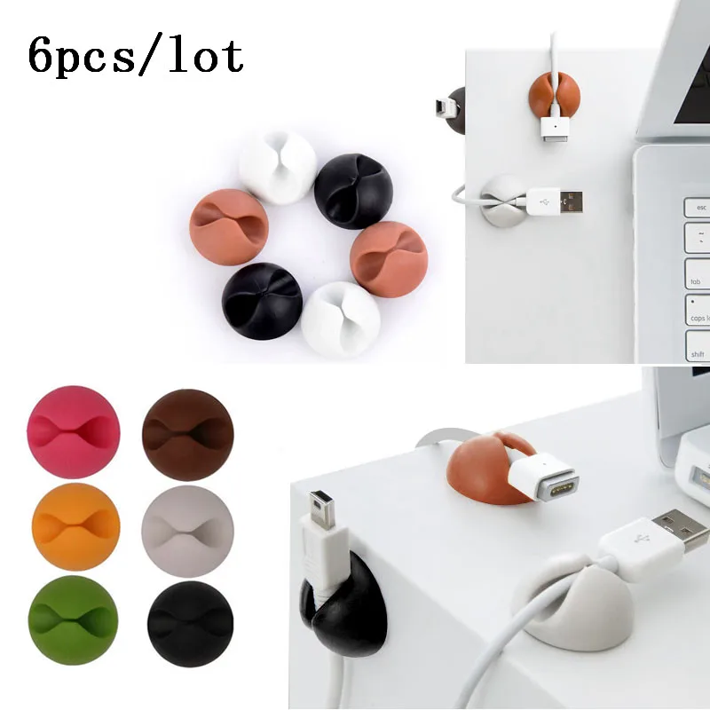 Cable Drop Clip Desk Tidy Organizer Wire Cord Lead USB Charger Holder PINK 6pcs