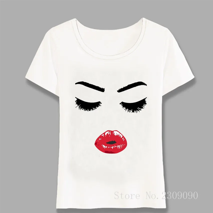 

Women T Shirt Beauty Face Print T-Shirt Pretty Eyelashes Lips Design Casual Tops Summer Girl Elegant Simple Tees Harajuku