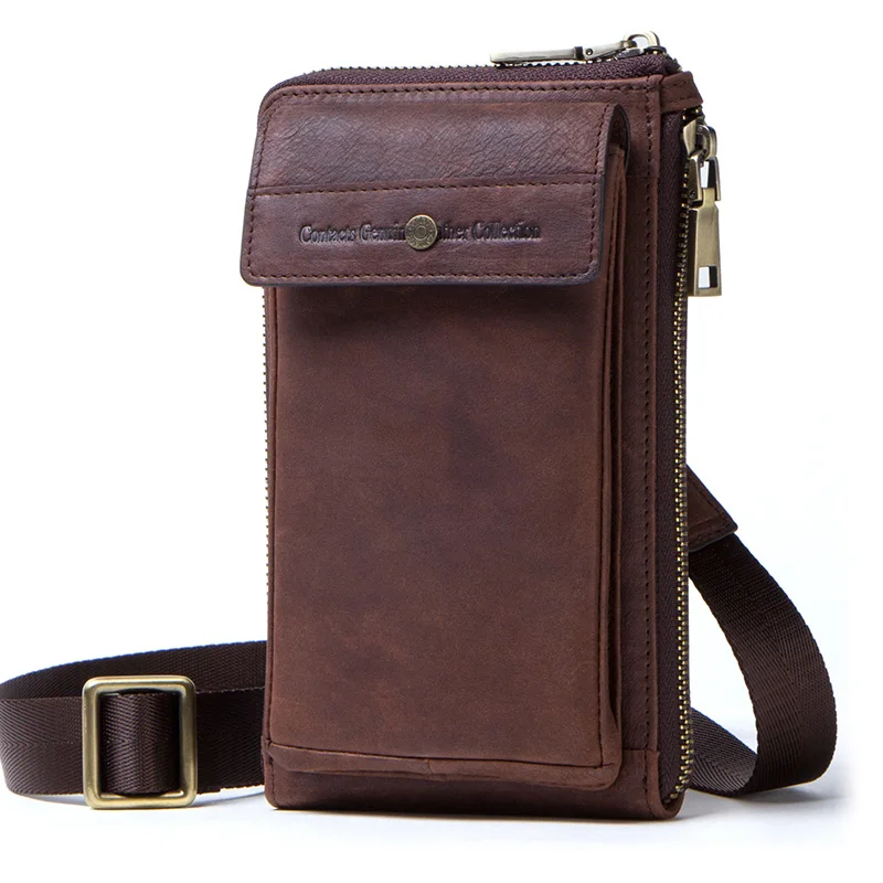 CONTACT'S Маленькая мужская сумка для телефона и с отделением для карт сумки из натуральной кожи с обложкой для паспорта мужская сумка через плечо - Цвет: coffee