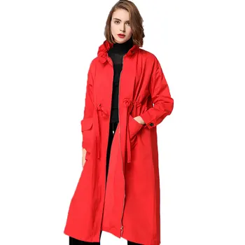 

2020 Spring Coat Women New Plus Size Loose Windbreaker Harajuku Medium Long Lotus Leaf collar waist zipper trench coat female 35