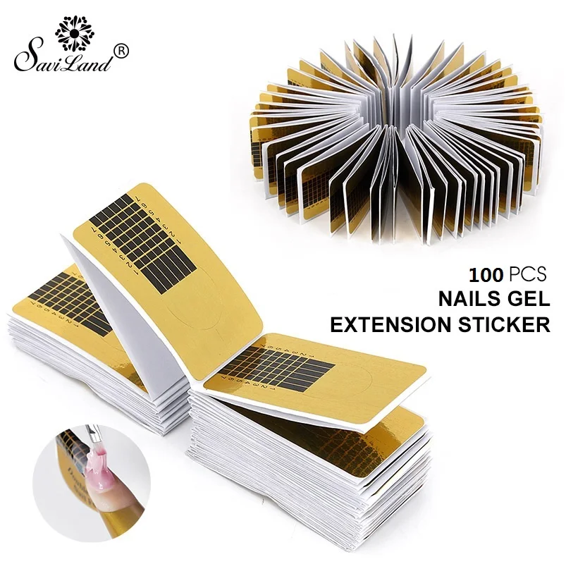 

Saviland 100Pcs Golden Horseshoe Shape Nail Forms Nail Art Sculpting Acrylic UV Gel Tips Extending Nail Tools Extension