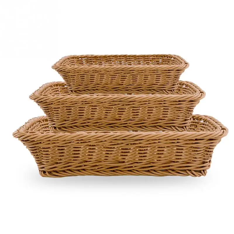 

New Arrive 3 Sizes Multi-purpose Bread Basket Lightweight Basket Imitation Rattan Washable