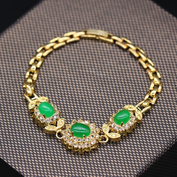 Classic Style Women Bangle Gold Color Malaysian Green Stone &Crystal