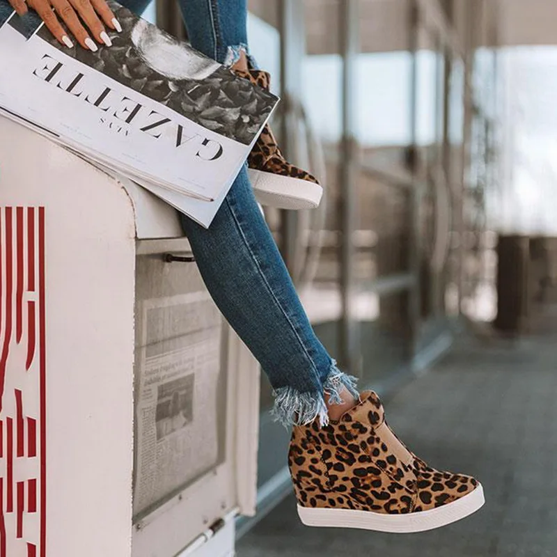 

ADISPUTENT Women Creepers Increasing Casual Shoes Slip On Moccasins Height Platform Wedge Heel Fashion Elastic Band Footwear