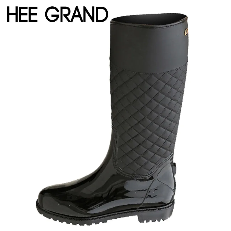 

HEE GRAND Rain Boots Rubber Platform Shoes Woman 2017 Knee-High Women Boots Casual Creepers Slip On Flats Women Shoes XWD4579
