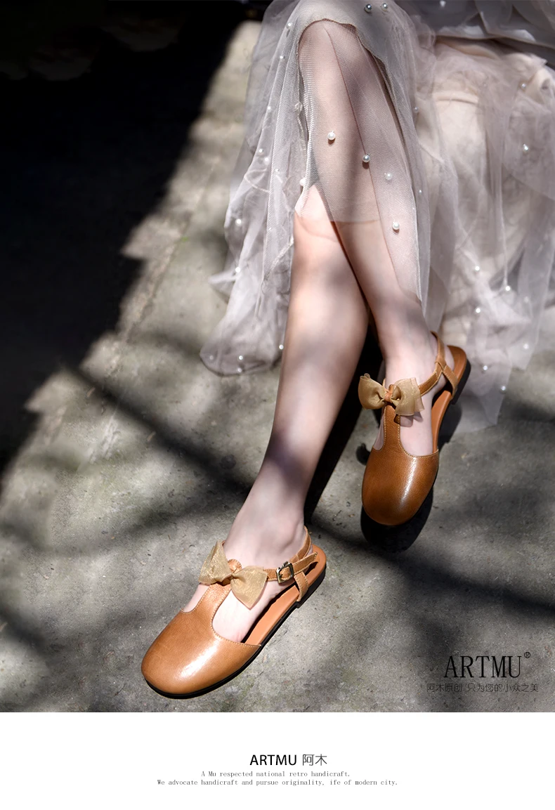 Artmu/Оригинальные милые женские босоножки с Т-образной бабочкой удобные полусандалии на мягкой подошве обувь ручной работы из натуральной кожи